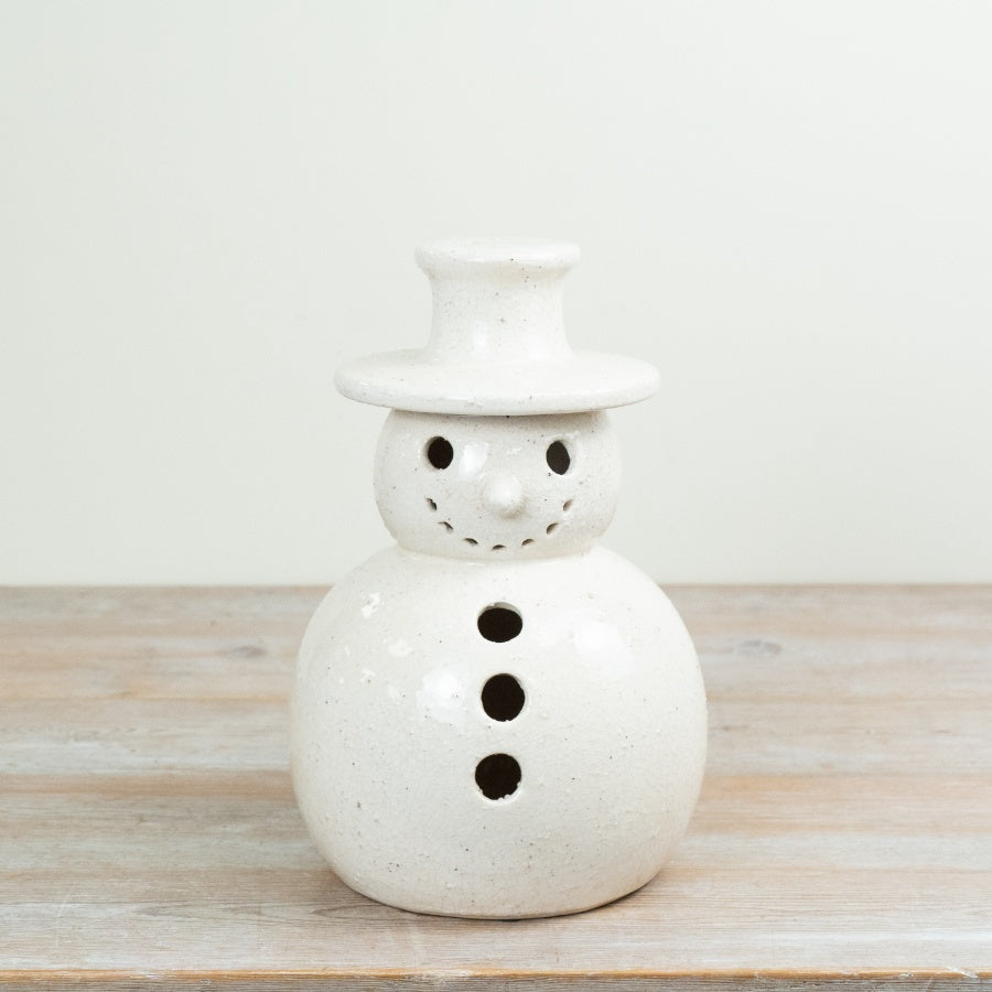 Stoneware Snowman Ornament Crackle Effect Christmas Decoration Festive Home Décor 30cm