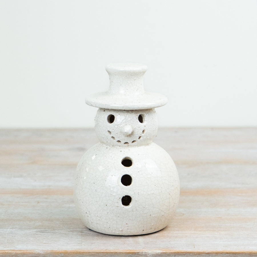 Stoneware Snowman Ornament Crackle Effect Christmas Decoration Festive Home Décor Gift 20cm