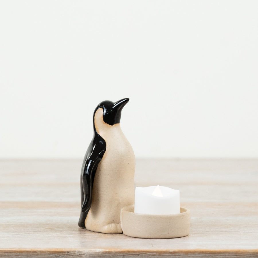 Rustic Penguin T-Light Holder, 10.8cm