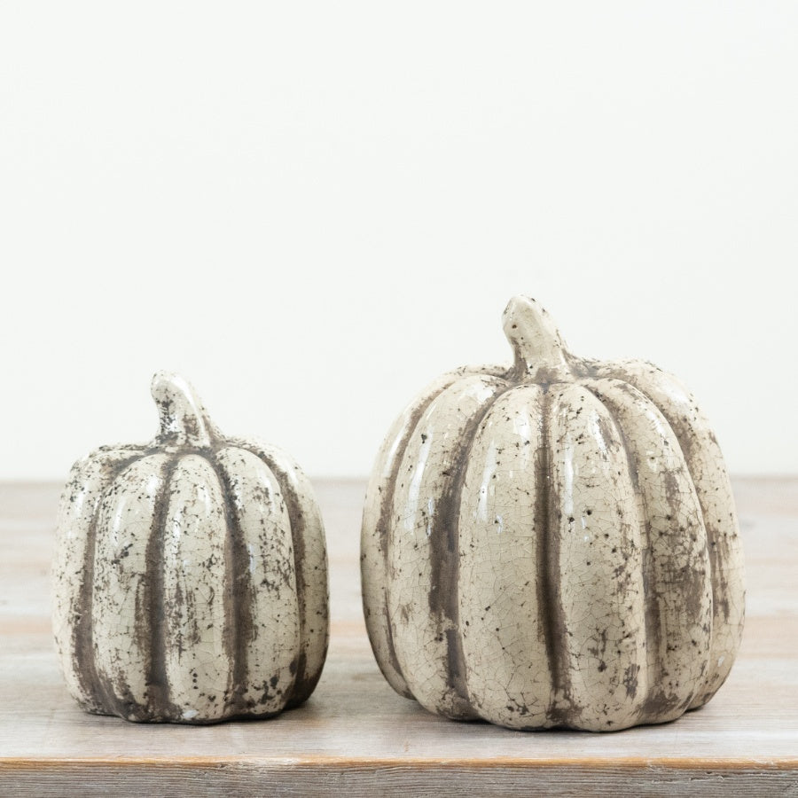 Rustic Ceramic Pumpkin Autumn Decoration Neutral Crackle Glaze Seasonal Home Décor 15.5cm Item #80266