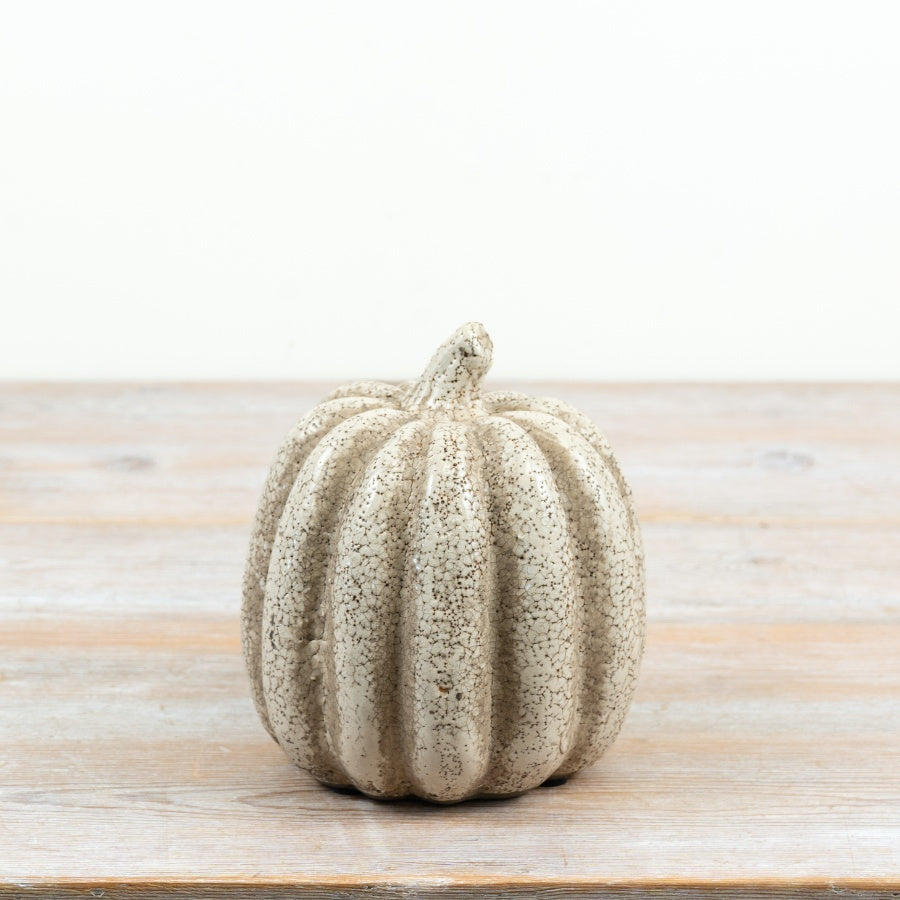 Rustic Ceramic Pumpkin Autumn Decoration Neutral Crackle Glaze Seasonal Home Décor 15.5cm Item #80266