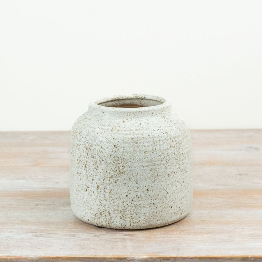 Natural Tone Vase Rustic Ceramic Vase Neutral Speckled Decorative Flower Vase Home Décor 17.8x16cm Item #80329