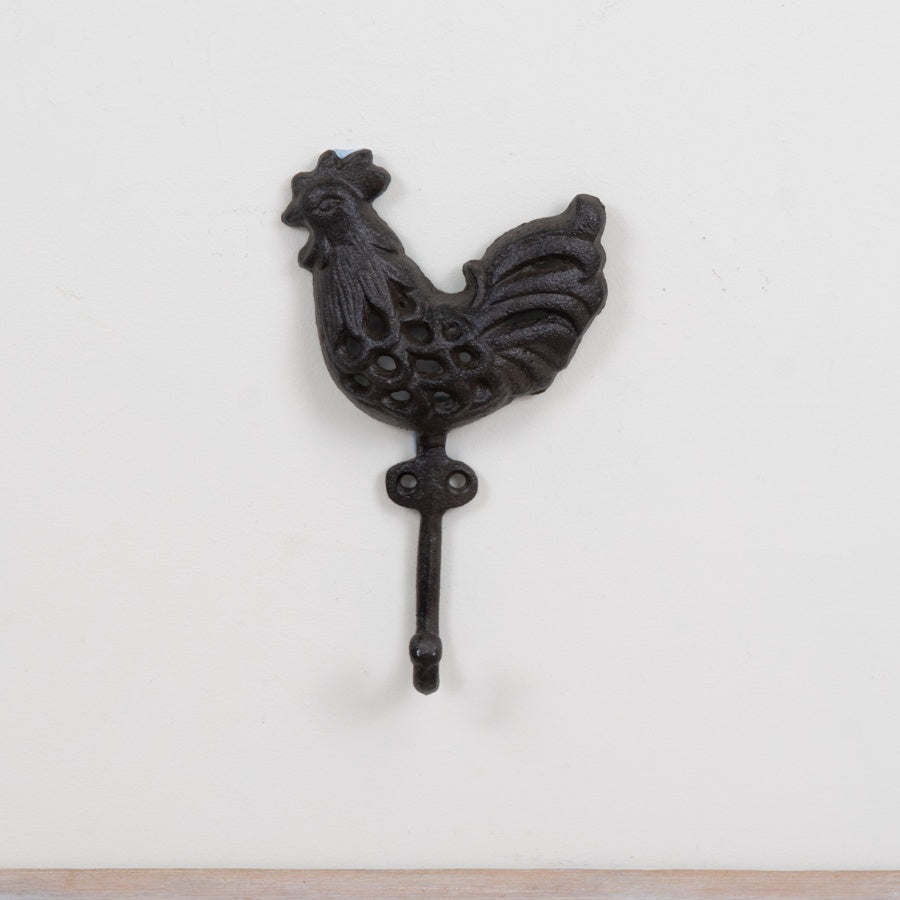Cast Iron Rooster Hook 10.5cm – Rustic Animal Wall Hook Farmhouse Coat Key Towel Holder Decor