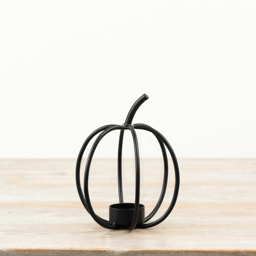 Black Iron Pumpkin Tea Light Holder Halloween Candle Lantern Autumn Home Decor 17cm