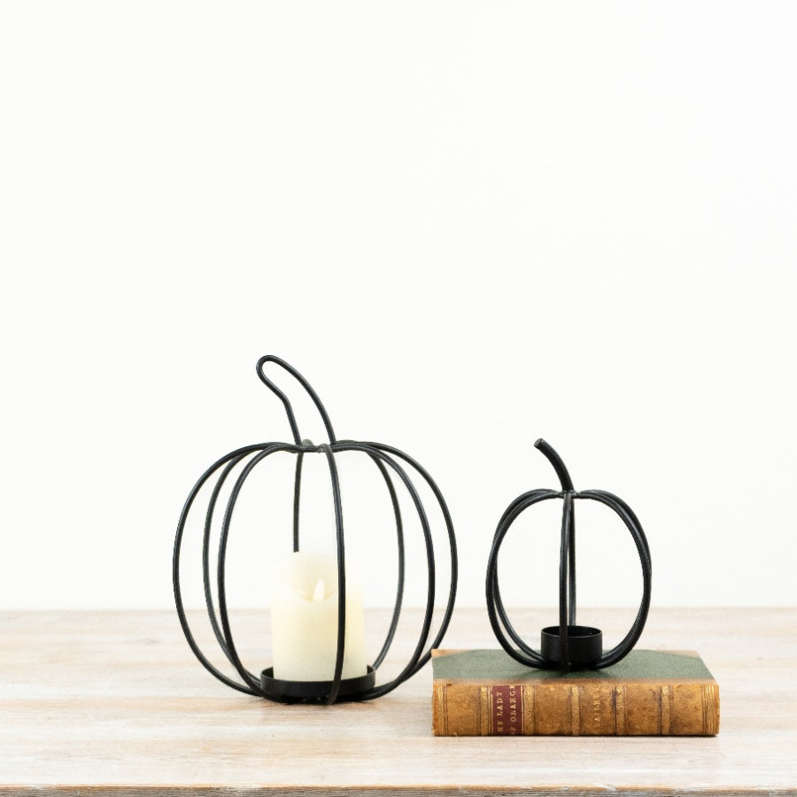 Black Iron Pumpkin Tea Light Holder Halloween Candle Lantern Autumn Home Decor 17cm
