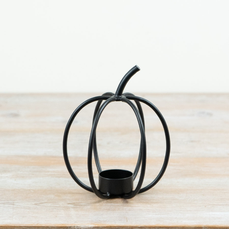 Black Iron Pumpkin Tea Light Holder Halloween Candle Lantern Autumn Home Decor 17cm
