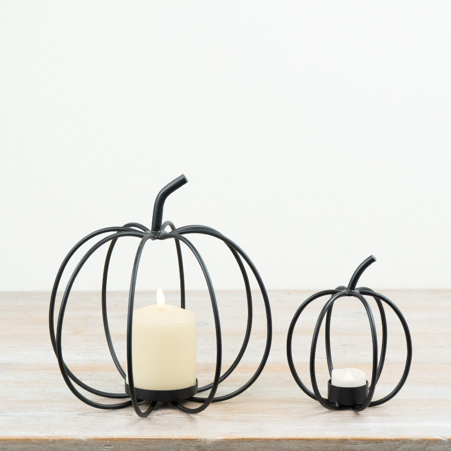 Black Iron Pumpkin Tea Light Holder Halloween Candle Lantern Autumn Home Decor 17cm