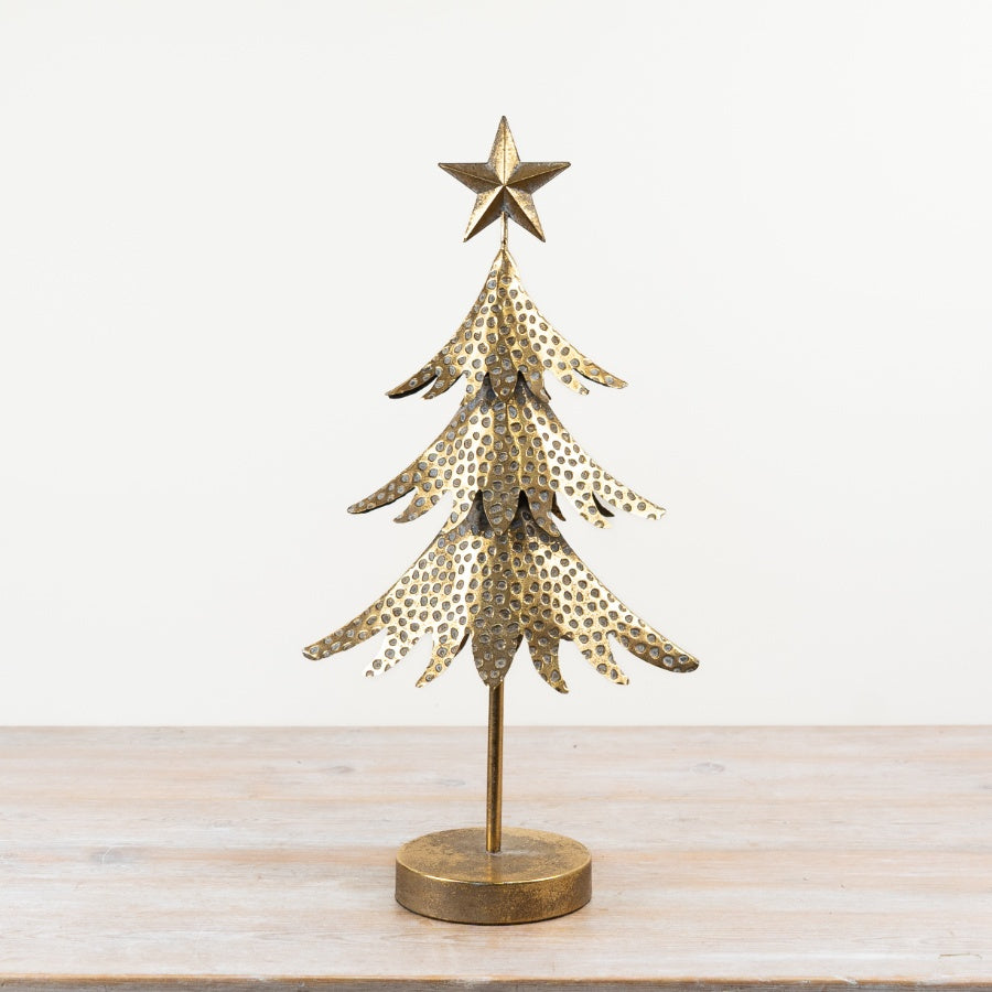 Gold Iron Christmas Tree Ornament with Star Freestanding Metal Tree Decoration Festive Home Décor 53cm