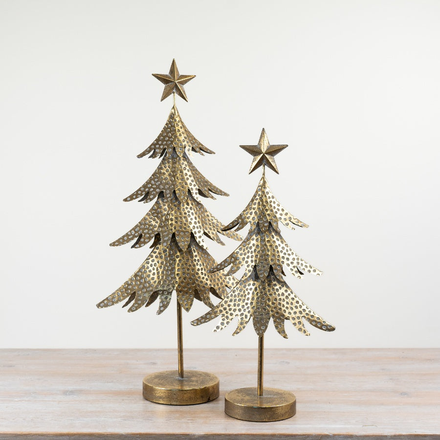 Gold Iron Christmas Tree Ornament with Star Freestanding Metal Tree Decoration Festive Home Décor 53cm