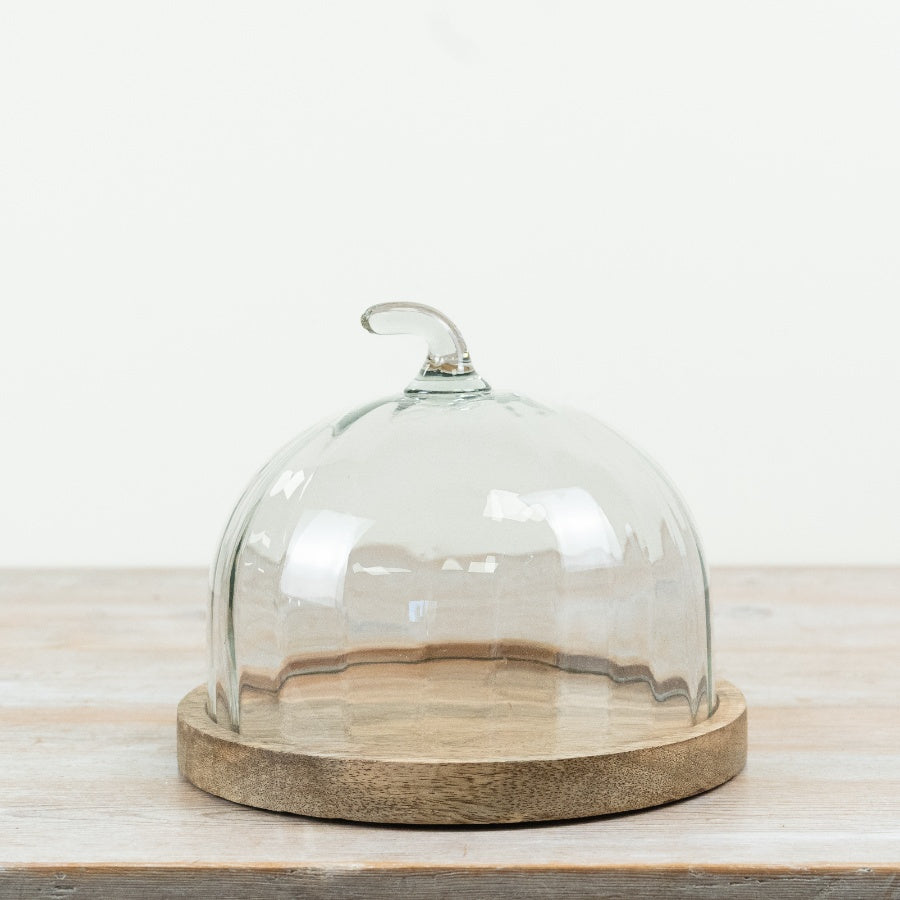 Pumpkin Cake Plate with Glass Dome Wooden Cake Stand Autumn Serving Display Home Décor 22cm