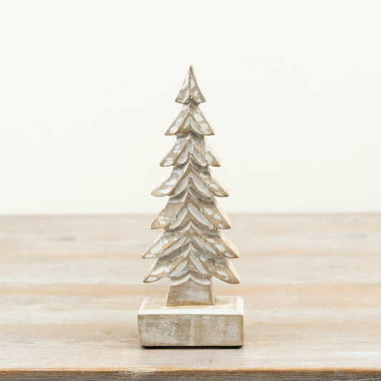 Wooden Tree Decoration Frosted Forest Tree Ornament Rustic Winter Seasonal Home Décor 20x7cm Item #80404