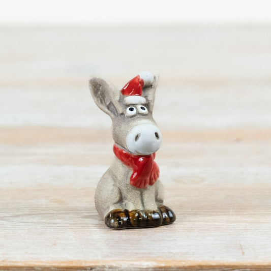 Little Lookers Christmas Sitting Donkey Ornament Ceramic Donkey Decoration Festive Home Décor Gift 6.8cm