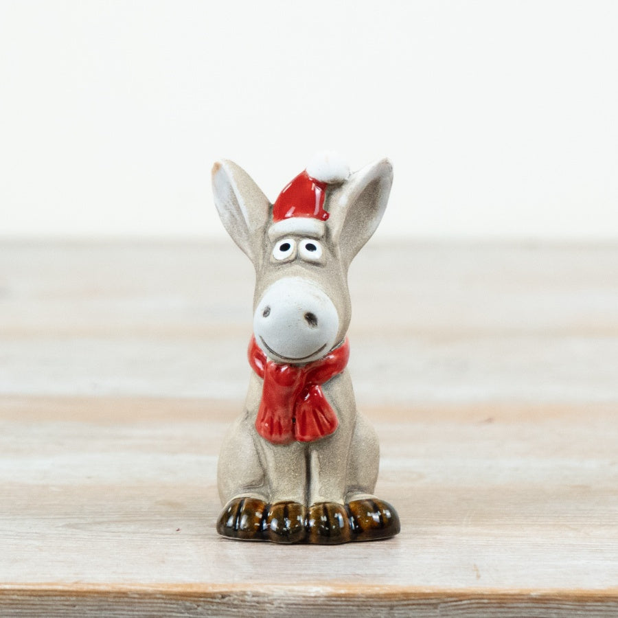 Little Lookers Rosy Eyes Festive Donkey Ornament Ceramic Christmas Donkey Decoration Home Décor Gift 10cm