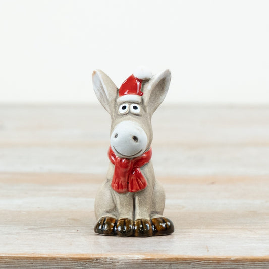 Little Lookers Rosy Eyes Festive Donkey Ornament Ceramic Christmas Donkey Decoration Home Décor Gift 10cm