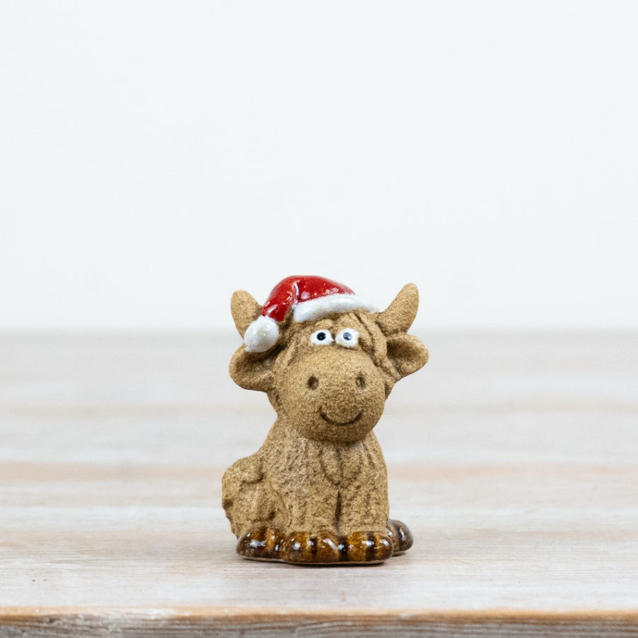 Little Lookers Highland Cow Ornament Ceramic Christmas Cow Decoration Festive Home Décor Gift 6cm