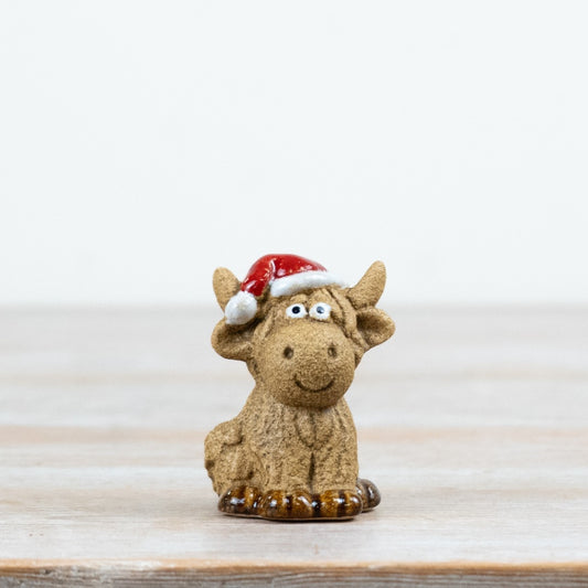 Little Lookers Highland Cow Ornament Ceramic Christmas Cow Decoration Festive Home Décor Gift 6cm