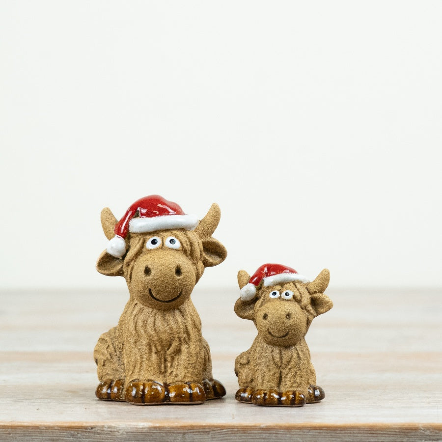 Little Lookers Rosy Eyes Highland Cow Ornament Christmas Cow Decoration Festive Home Décor Gift 10cm