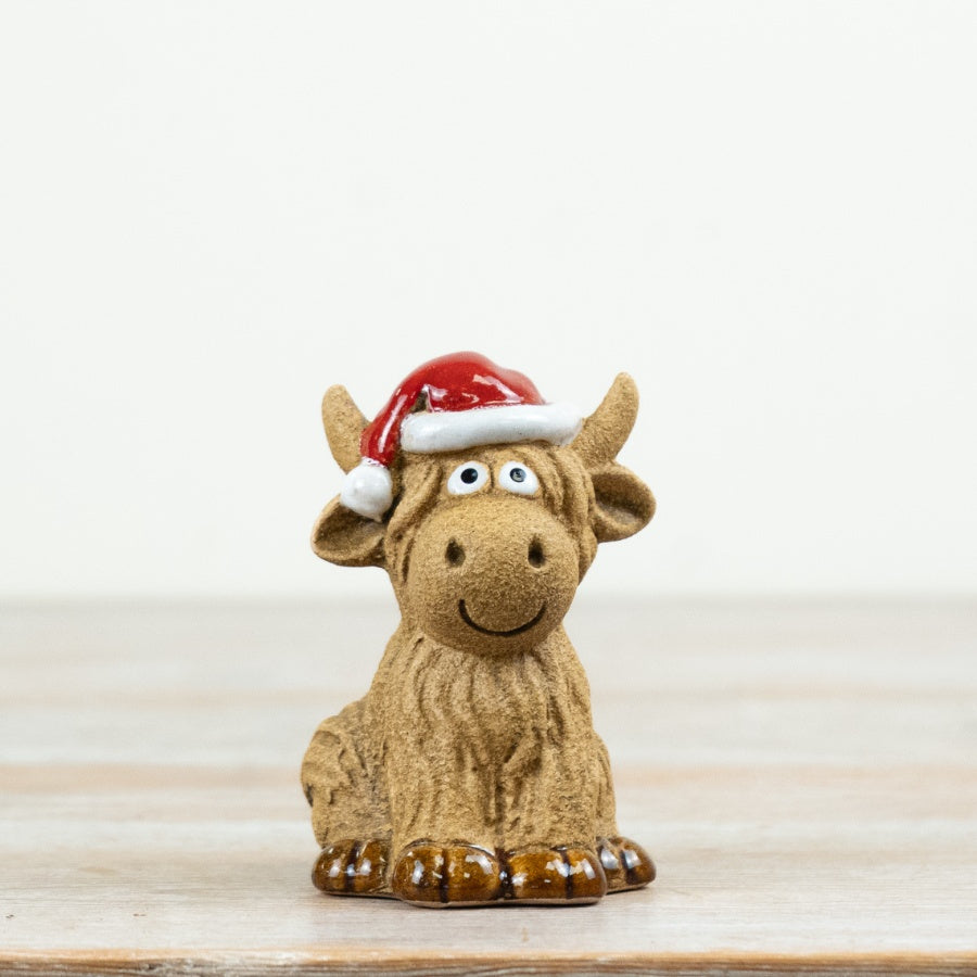 Little Lookers Rosy Eyes Highland Cow Ornament Christmas Cow Decoration Festive Home Décor Gift 10cm