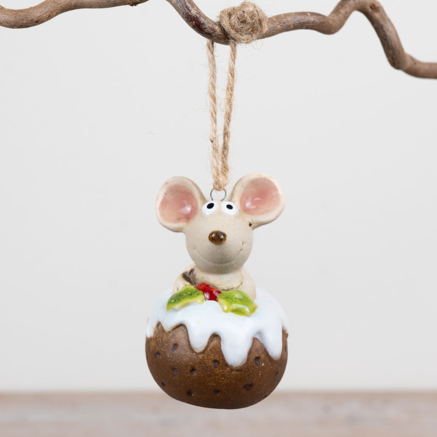 Little Lookers Rosy Eyes Mouse Christmas Pudding Hanger Ceramic Festive Ornament Decoration 8cm Item #80545