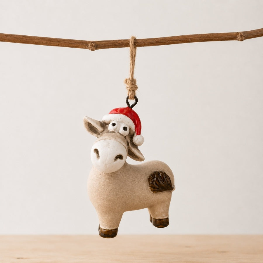 Little Lookers Donkey in Santa Hat Hanger, 8.5cm