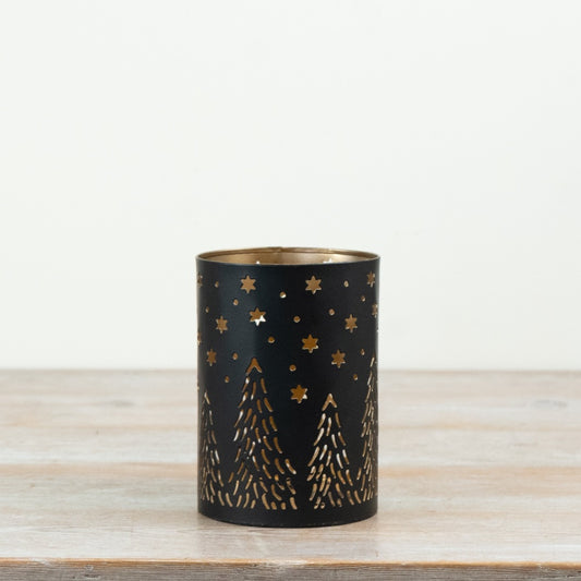 Star & Tree Cut-Out Lantern Metal Lantern Black & Gold Candle Holder Christmas Festive Home Décor 10x15cm Item #80627