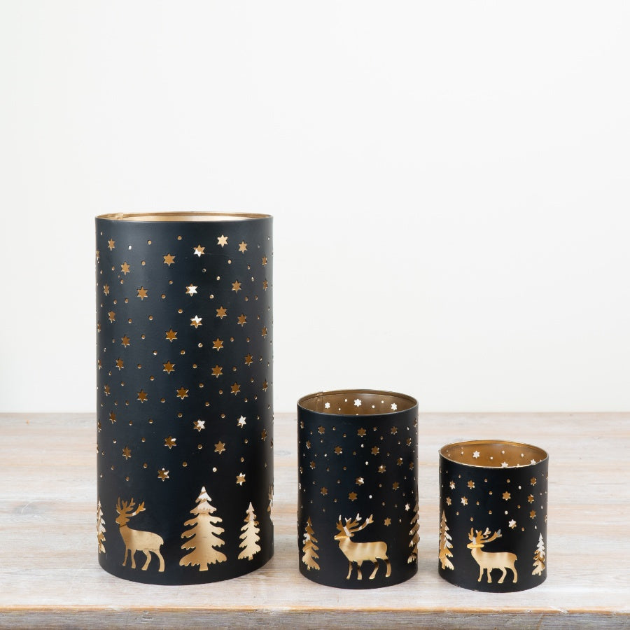 Black and Gold Iron Votive Holder, 30cm
