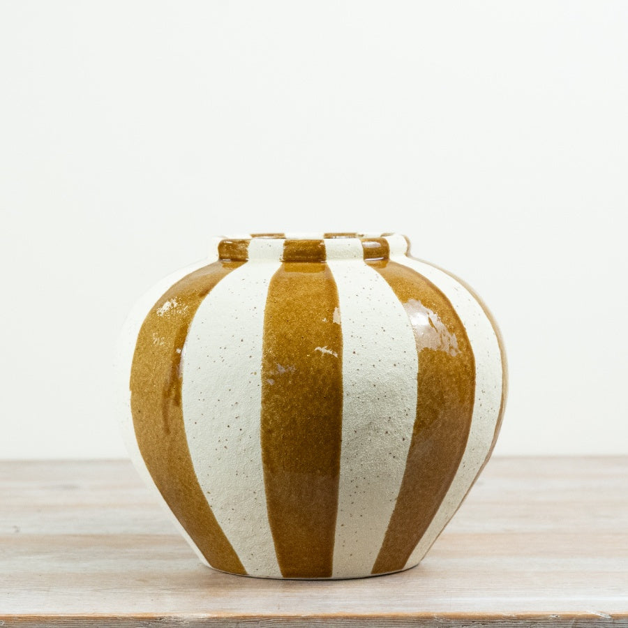 Betty Ceramic Vase Medium Neutral Striped Decorative Flower Vase Modern Home Décor 24.5cm