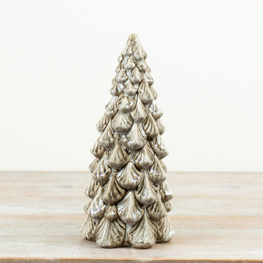 Layered Ceramic Tree Vase 30cm – Sculptural Textured Christmas Tree Decor Neutral Home Accent