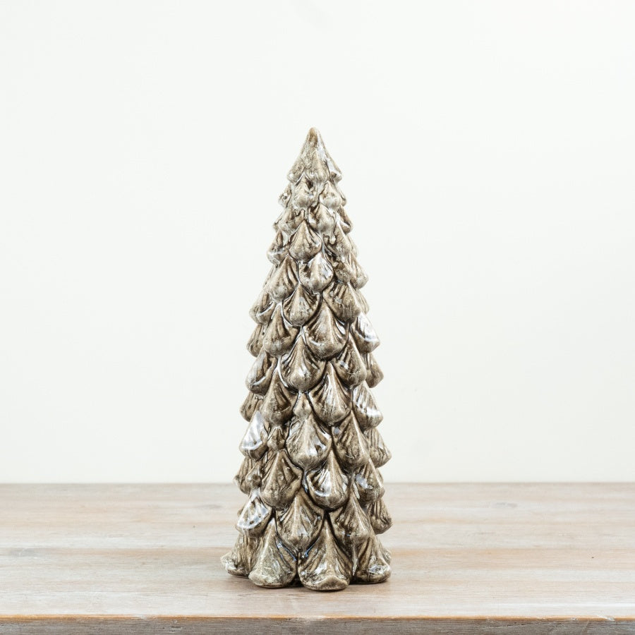 Layered Ceramic Tree Decoration 38cm – Textured Neutral Christmas Ornament Modern Festive Home Decor