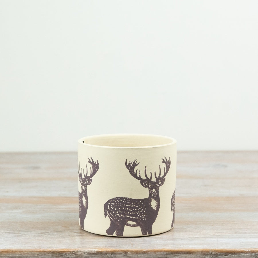 Stag Print Terracotta Plant Pot Rustic Woodland Planter Country Home Decor 11.8cm
