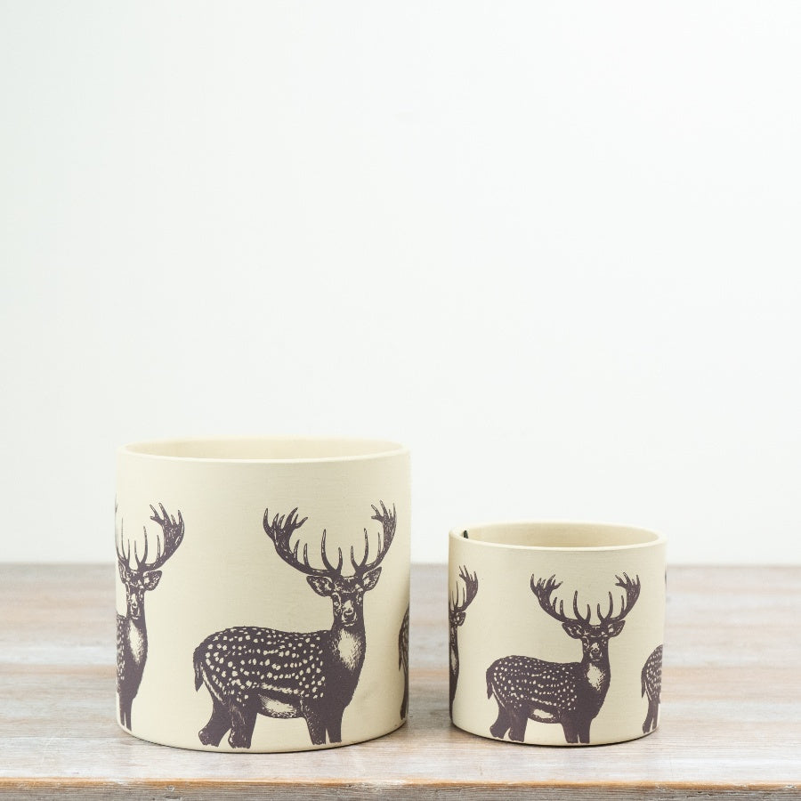 Stag Print Terracotta Plant Pot Rustic Woodland Planter Country Home Decor 11.8cm