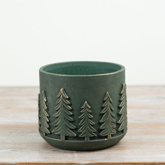 Forest Green Cement Tree Planter Rustic Fir Tree Plant Pot Botanical Home Decor 18cm