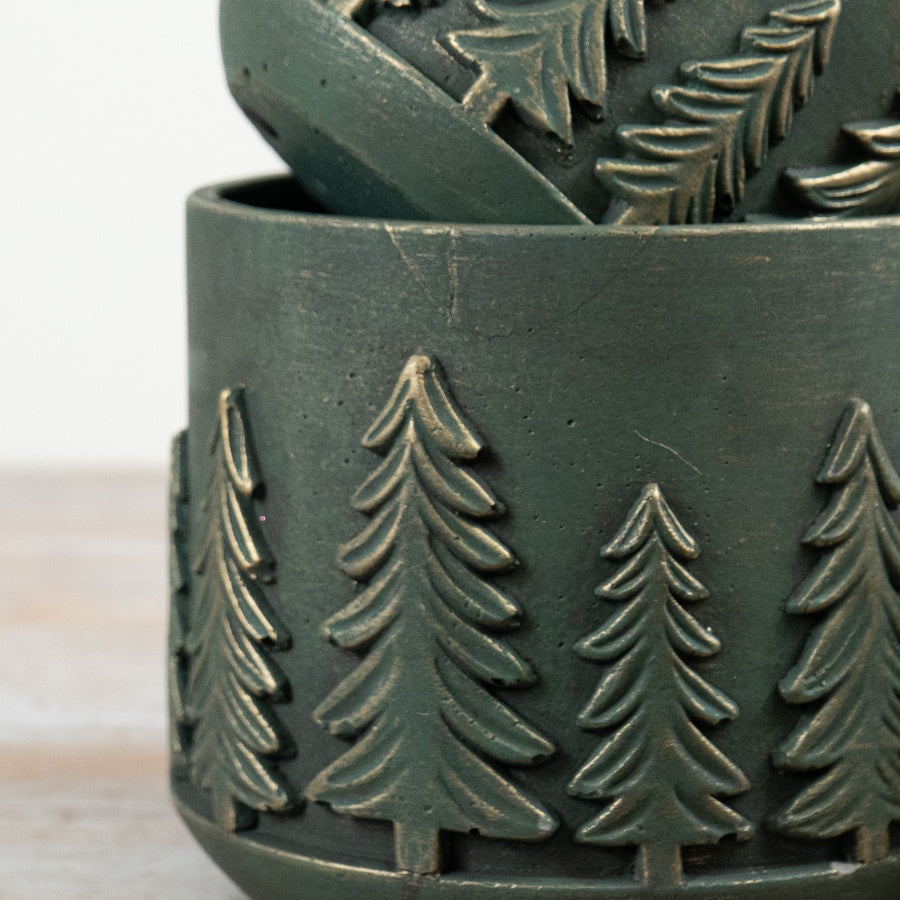 Forest Green Cement Tree Planter Rustic Fir Tree Plant Pot Botanical Home Decor 18cm