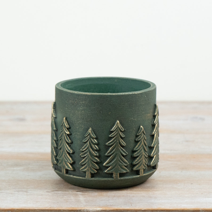 Forest Green Cement Tree Planter Rustic Fir Tree Plant Pot Botanical Home Decor 14.5cm