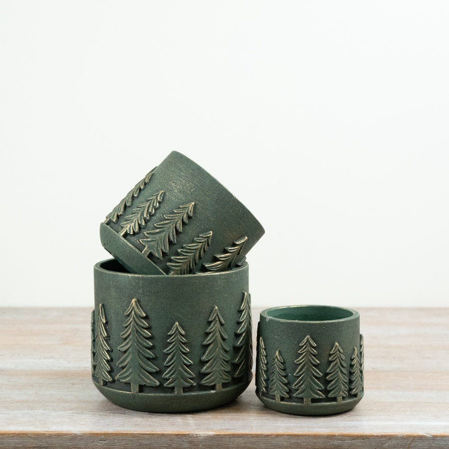 Forest Green Cement Tree Planter Rustic Fir Tree Plant Pot Botanical Home Decor 14.5cm