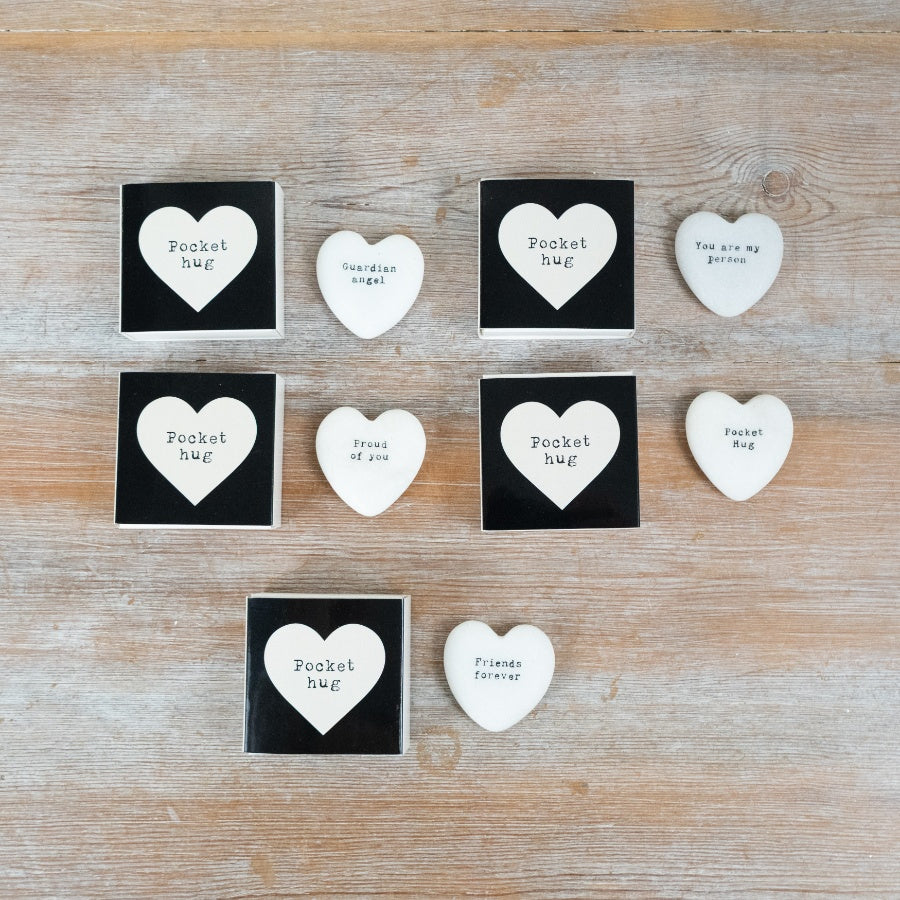 Marble Heart Pocket Hug Keepsake 4cm – White Stone Gift in Drawer Box Sentimental Love Token