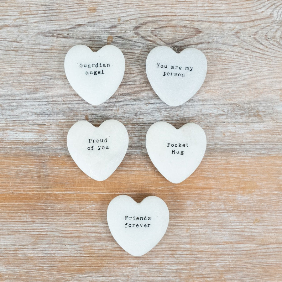Marble Heart Pocket Hug Keepsake 4cm – White Stone Gift in Drawer Box Sentimental Love Token