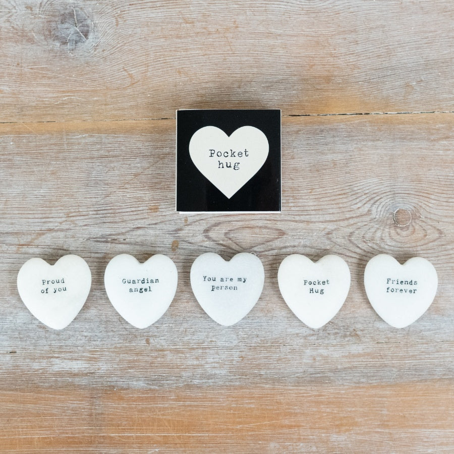 Marble Heart Pocket Hug Keepsake 4cm – White Stone Gift in Drawer Box Sentimental Love Token