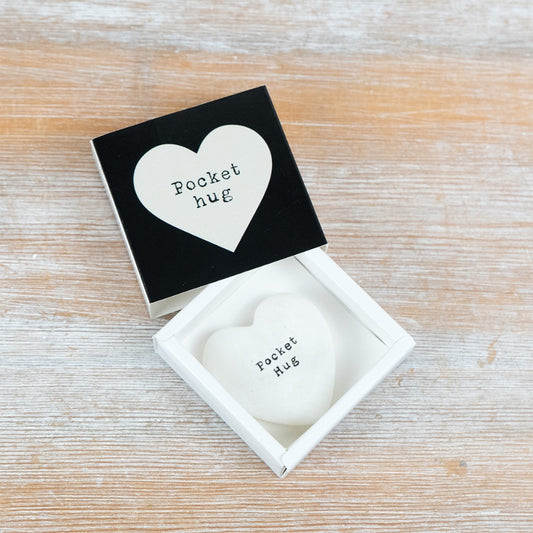 Marble Heart Pocket Hug Keepsake 4cm – White Stone Gift in Drawer Box Sentimental Love Token