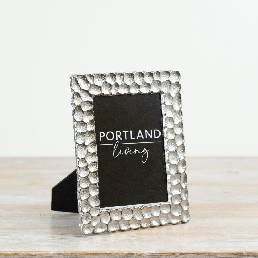 Textured Metal Photo Frame 23.5cm – Decorative Metallic Picture Frame, Modern Display Accent for Shelves & Tables