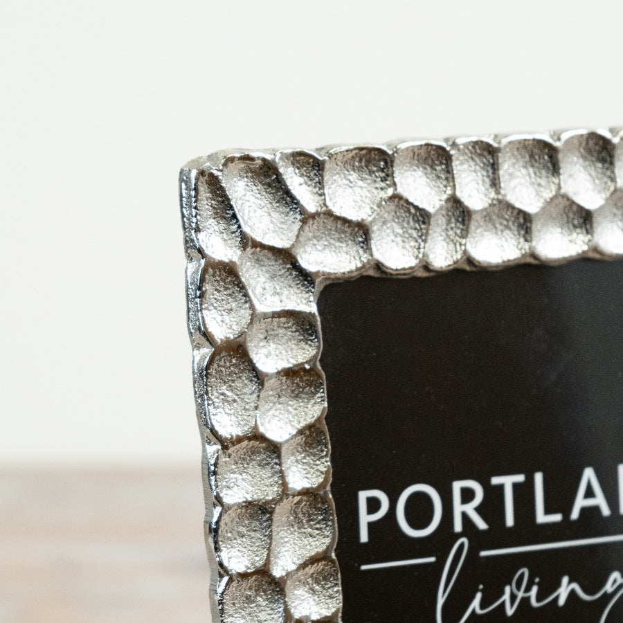 Textured Metal Photo Frame 23.5cm – Decorative Metallic Picture Frame, Modern Display Accent for Shelves & Tables
