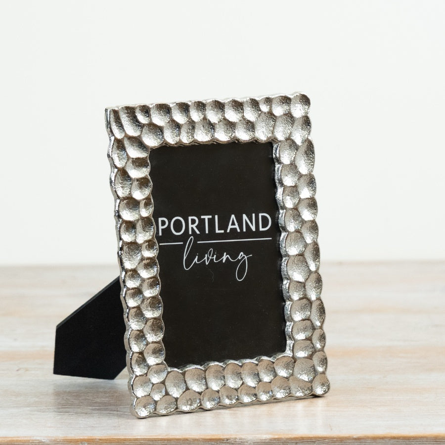 Textured Metallic Photo Frame 20cm – Pebble Effect Picture Frame, Modern Decorative Display for Shelf or Table
