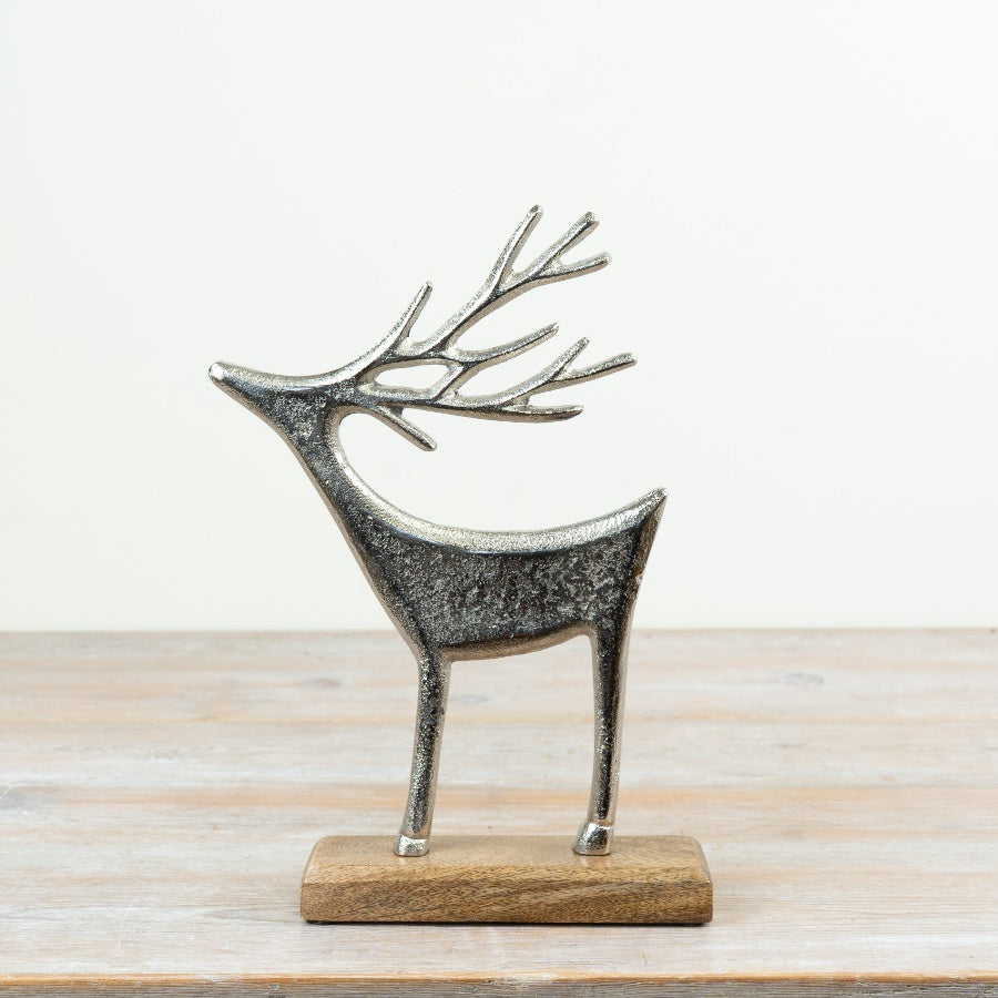 31cm Aluminium Reindeer on Mango Wood Base
