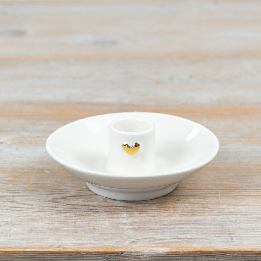Candle Holder with Gold Heart, 11.3cm