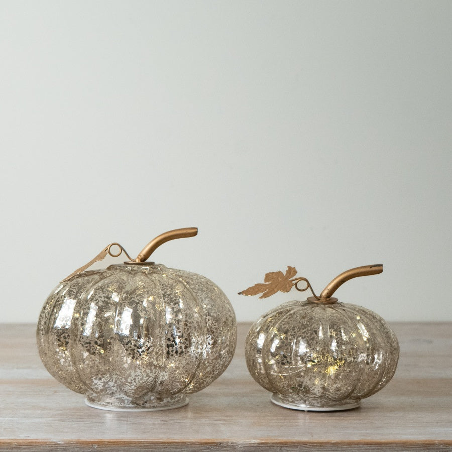 Antique Light Up Pumpkin Glass Pumpkin Decoration LED Autumn Halloween Home Décor 15x14cm Item #81002