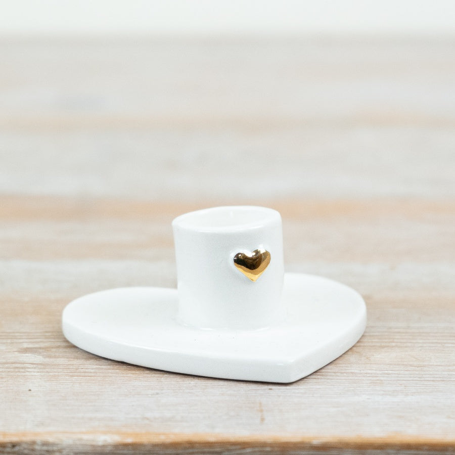 Porcelain Heart Candle Holder White Taper Candle Stand Romantic Home Décor Gift 9cm