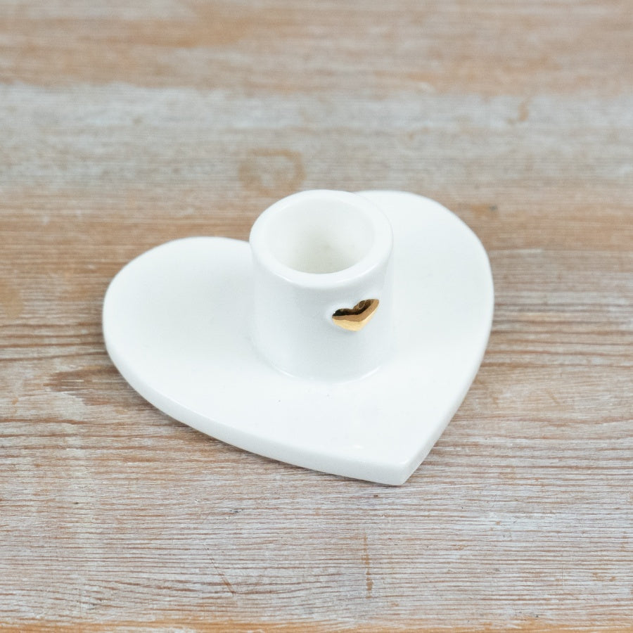 Porcelain Heart Candle Holder White Taper Candle Stand Romantic Home Décor Gift 9cm