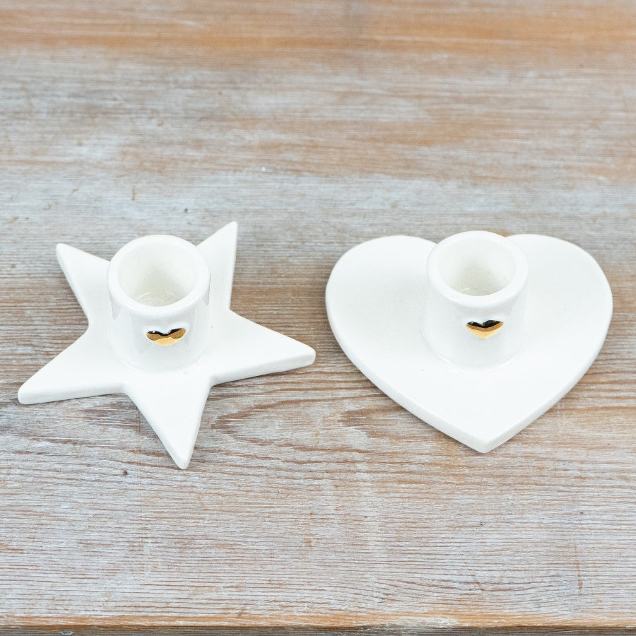 Porcelain Heart Candle Holder White Taper Candle Stand Romantic Home Décor Gift 9cm