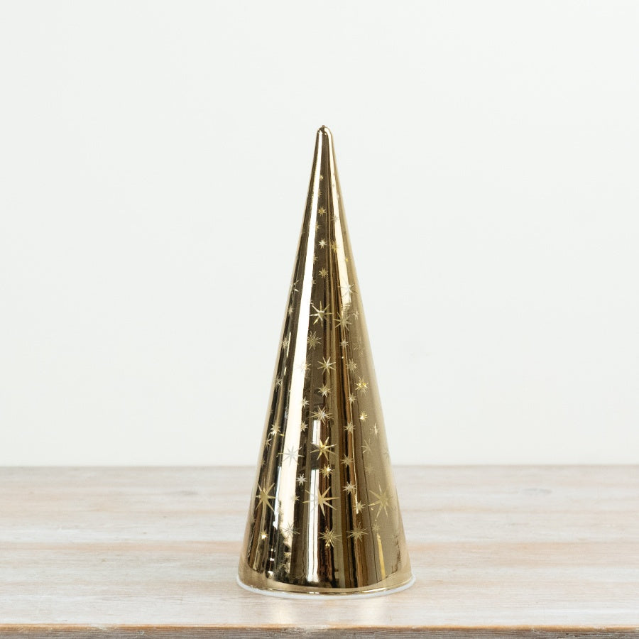 LED Gold Tree Light Up Glass Christmas Tree Decoration Gold LED Festive Home Décor 30x12cm Item #81108