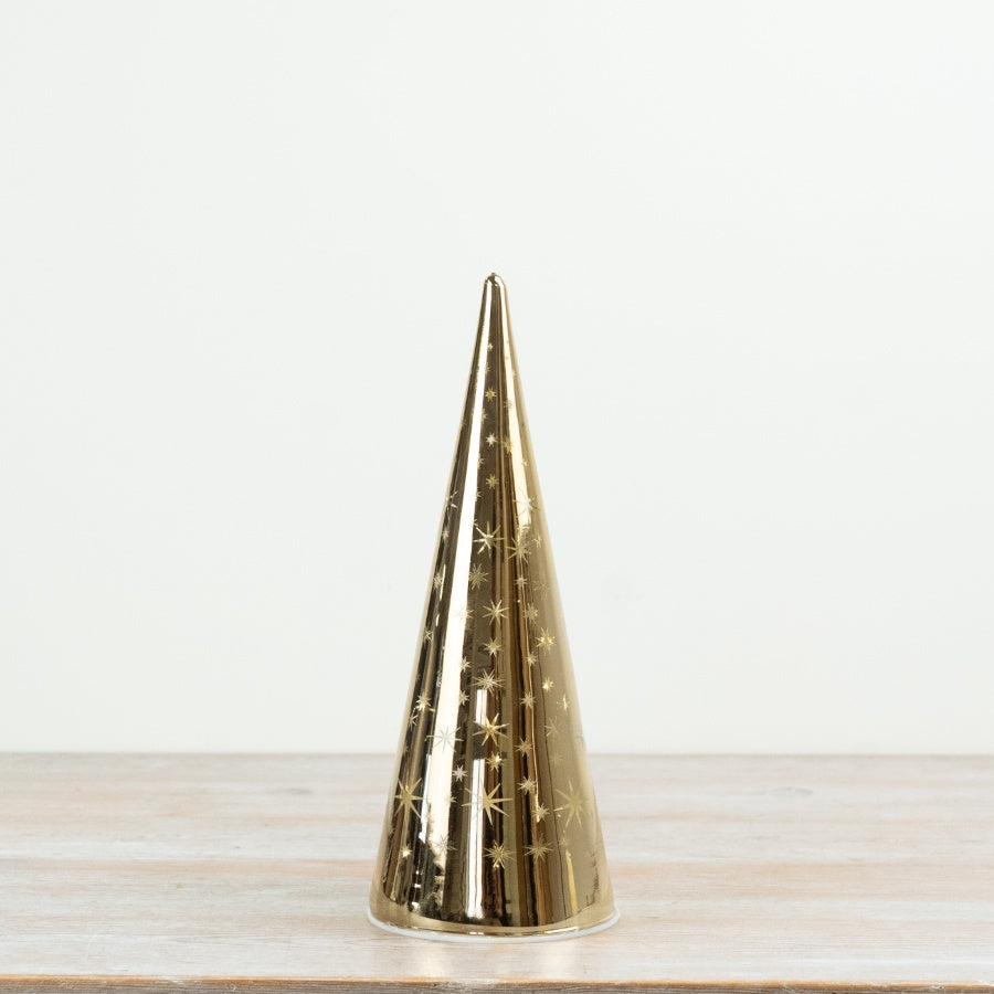 Gold LED Tree Light Up Glass Christmas Tree Gold Cut-Out Decoration Festive Home Décor 26cm Item #81109
